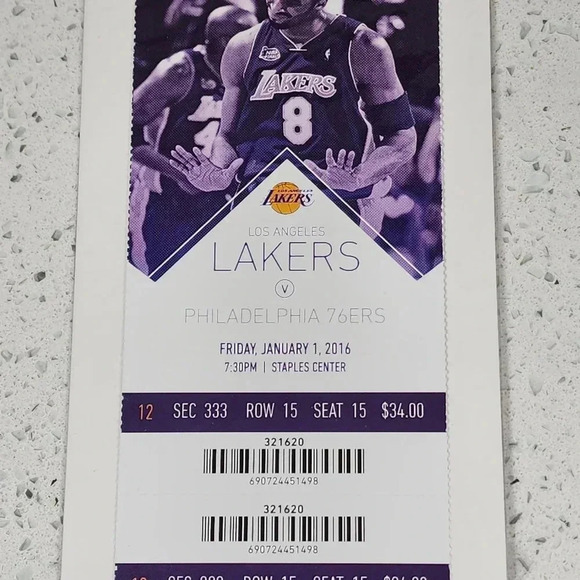 Authentic Kobe Bryant Ticket Stub - Final Season - New Years - January 1st, 2016 - Picture 1 of 2